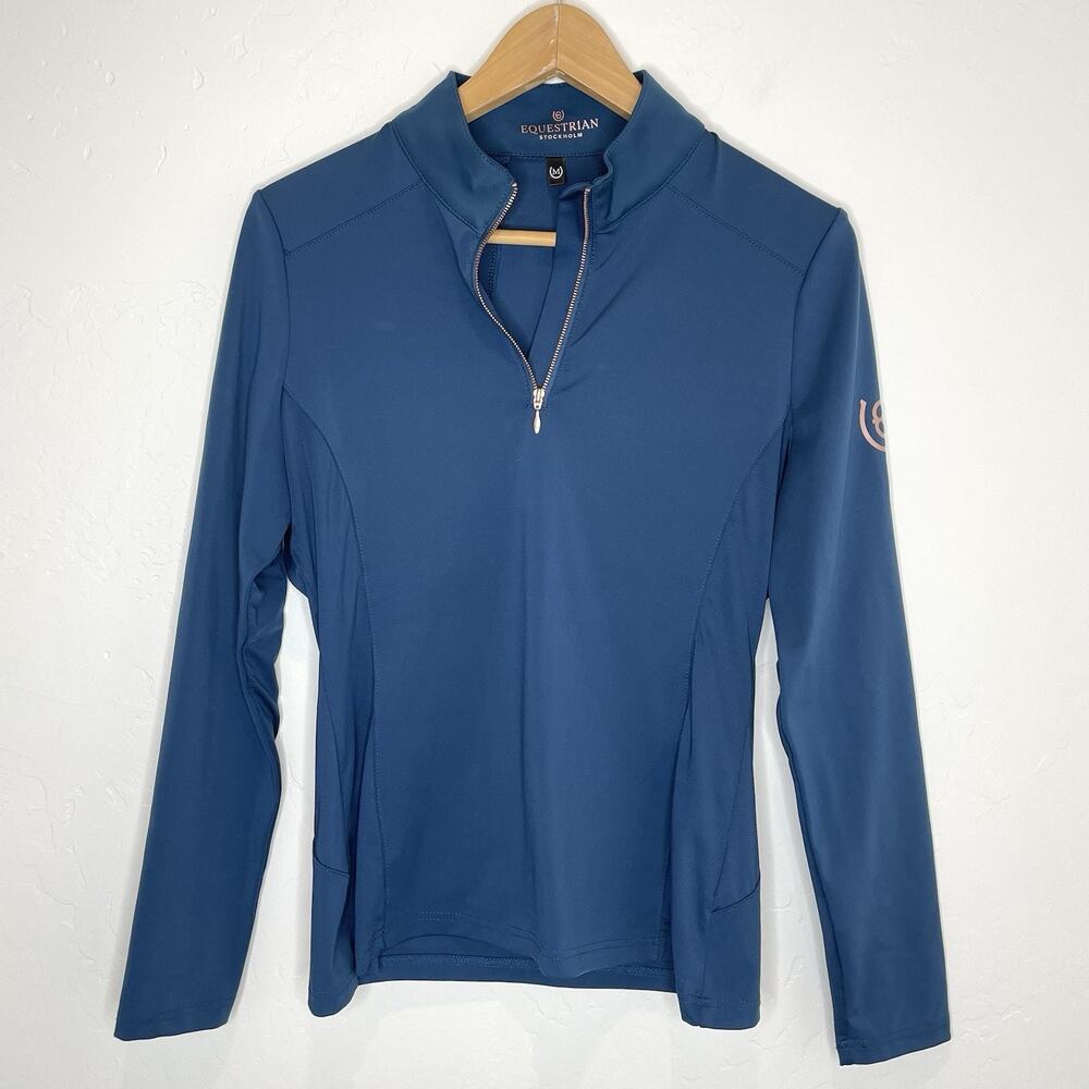 Equestrian Stockholm Quarter Zip Long Sleeve Pullover Top Womens Medium Blue